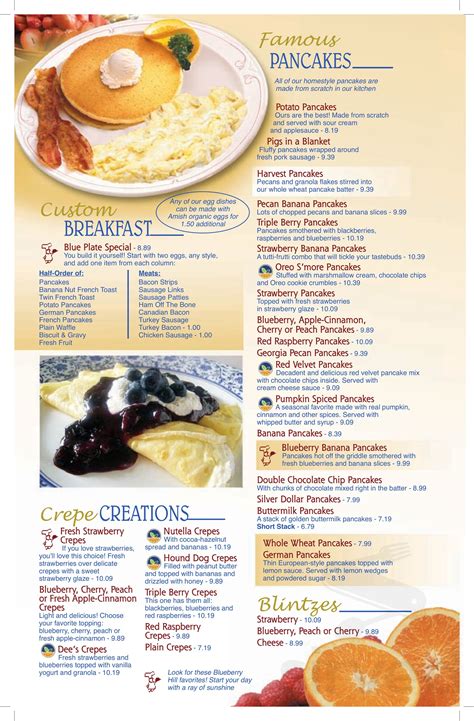 See 5 more locations ›. . Blueberry hill pancake house and restaurant menu